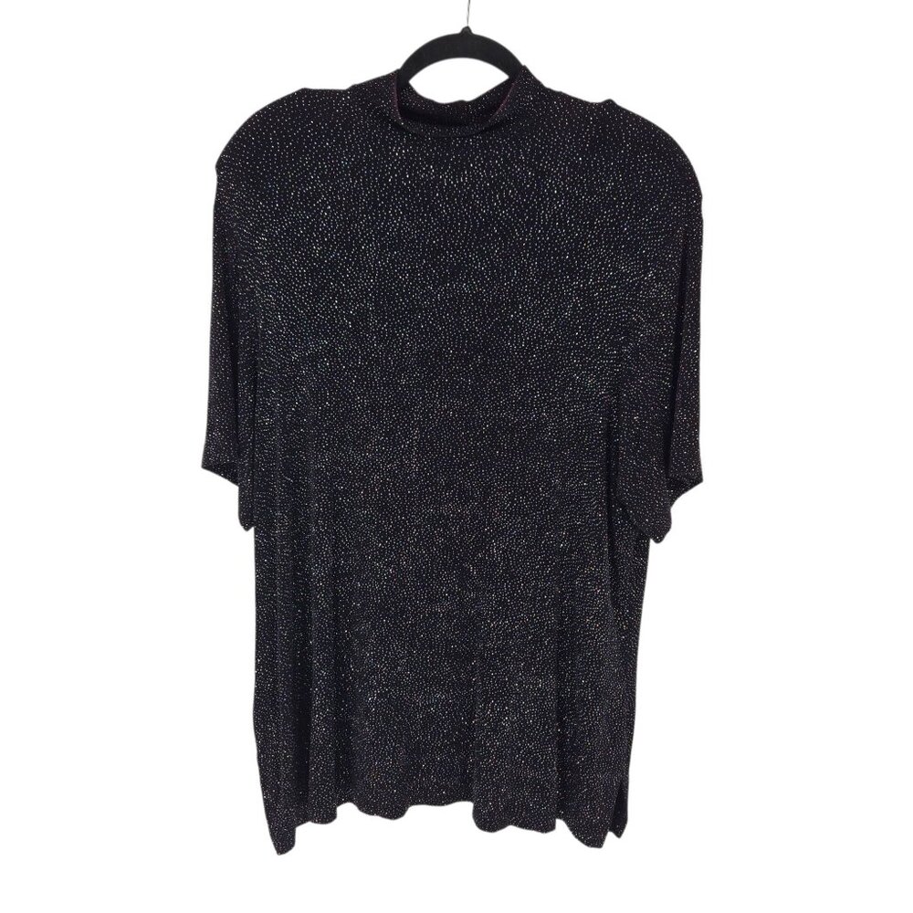 Addition Elle Tricot womens 2X black metallic rainbow glitter sparkle mock neck